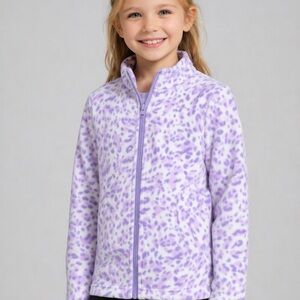 Eddie Bauer Girls Purple Leopard Fleece Zip Jacket 7/8